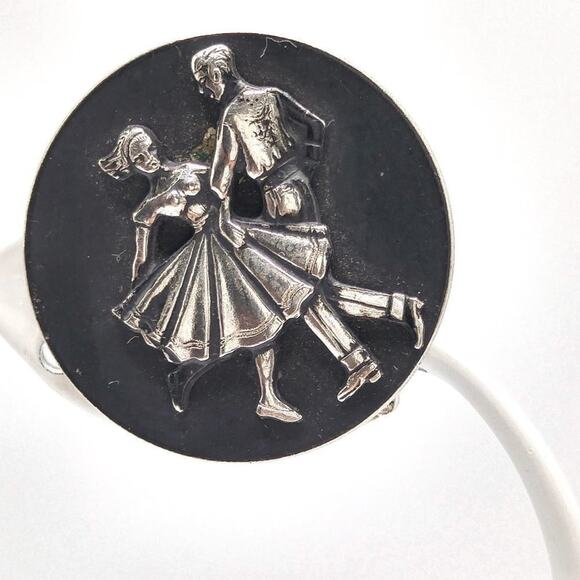 1950s Vintage Dancing Couple Clip Earrings, Black Enamel, Mid Century, 1 1/8 In - Picture 5 of 10